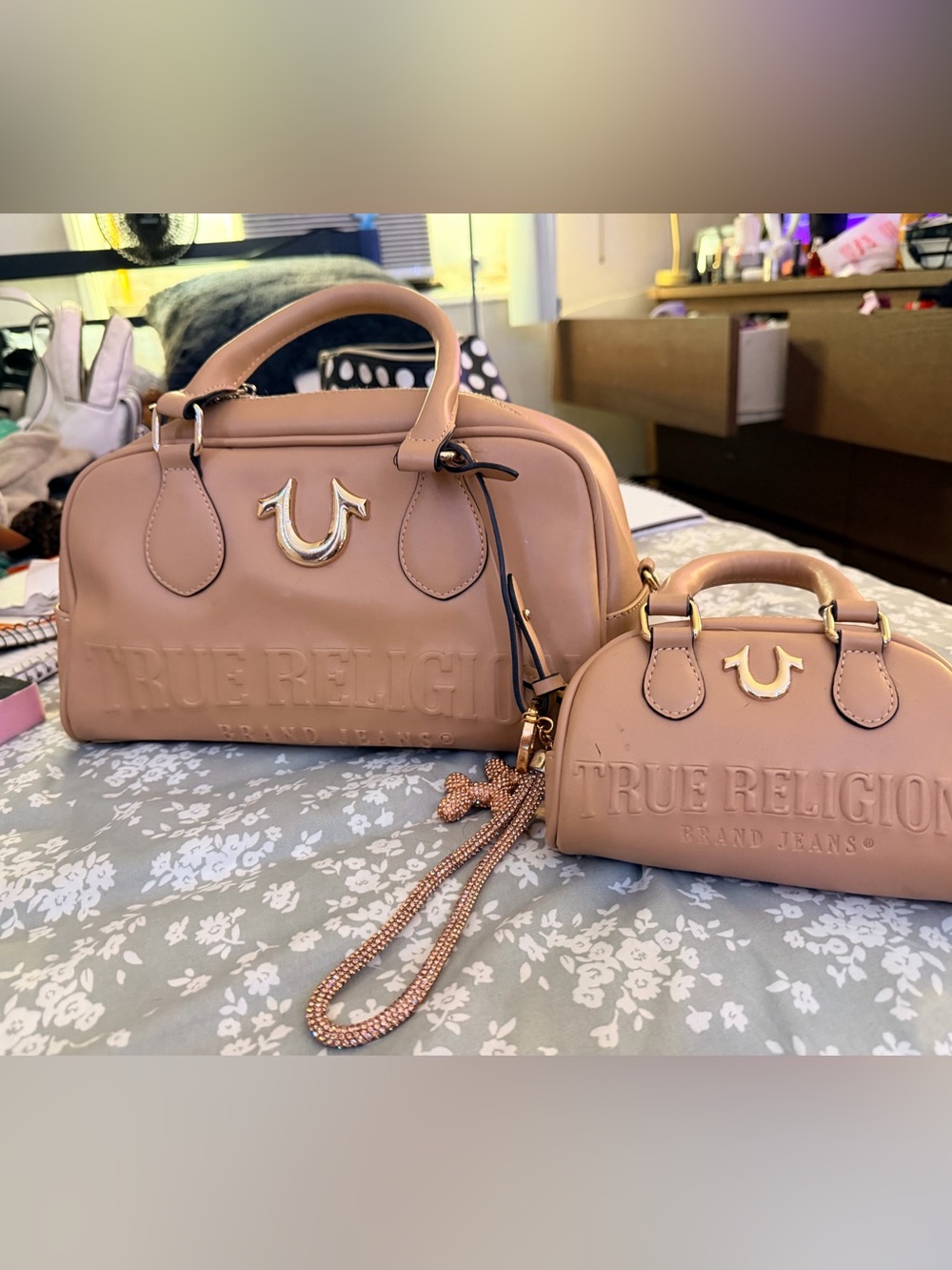 True Religion Blush Pink Leather Satchel Duo